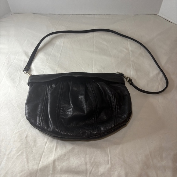 80s Vintage Victoria Leather Co Black Clutch/Shoulder Bag Hinged Opening - Picture 1 of 13